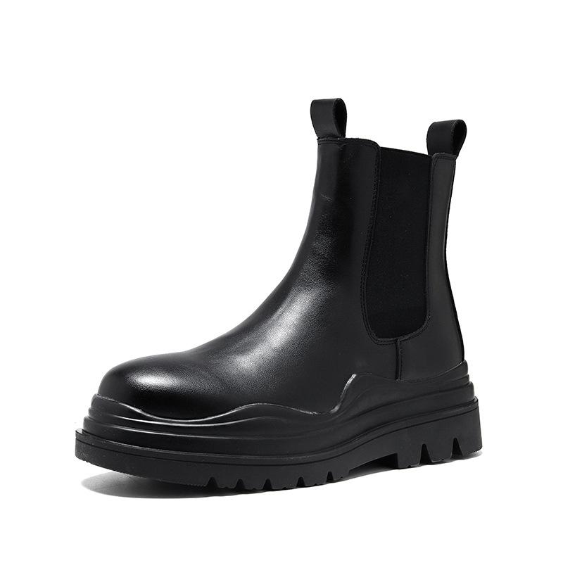 

Chelsea High Top Martin Boots Men s Smoke Boots Increase Height British Warm Autumn and Winter Leather Boots 59002-R 38 чёрный