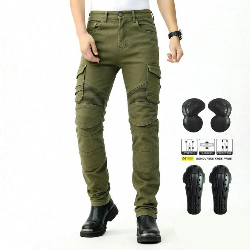 Mens Motorcycle Riding Pants With Integrated Protection Pads All-Season Stretch Cotton Biker Trousers Street Track Use