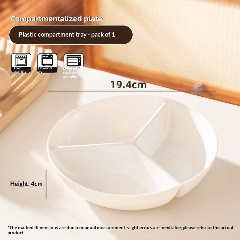 3 Compartments Grid-Shaped Dinner Plate Round Plastic Snack Serving Platter Durable Large Capacity Divided Food Tray Rice Cooker