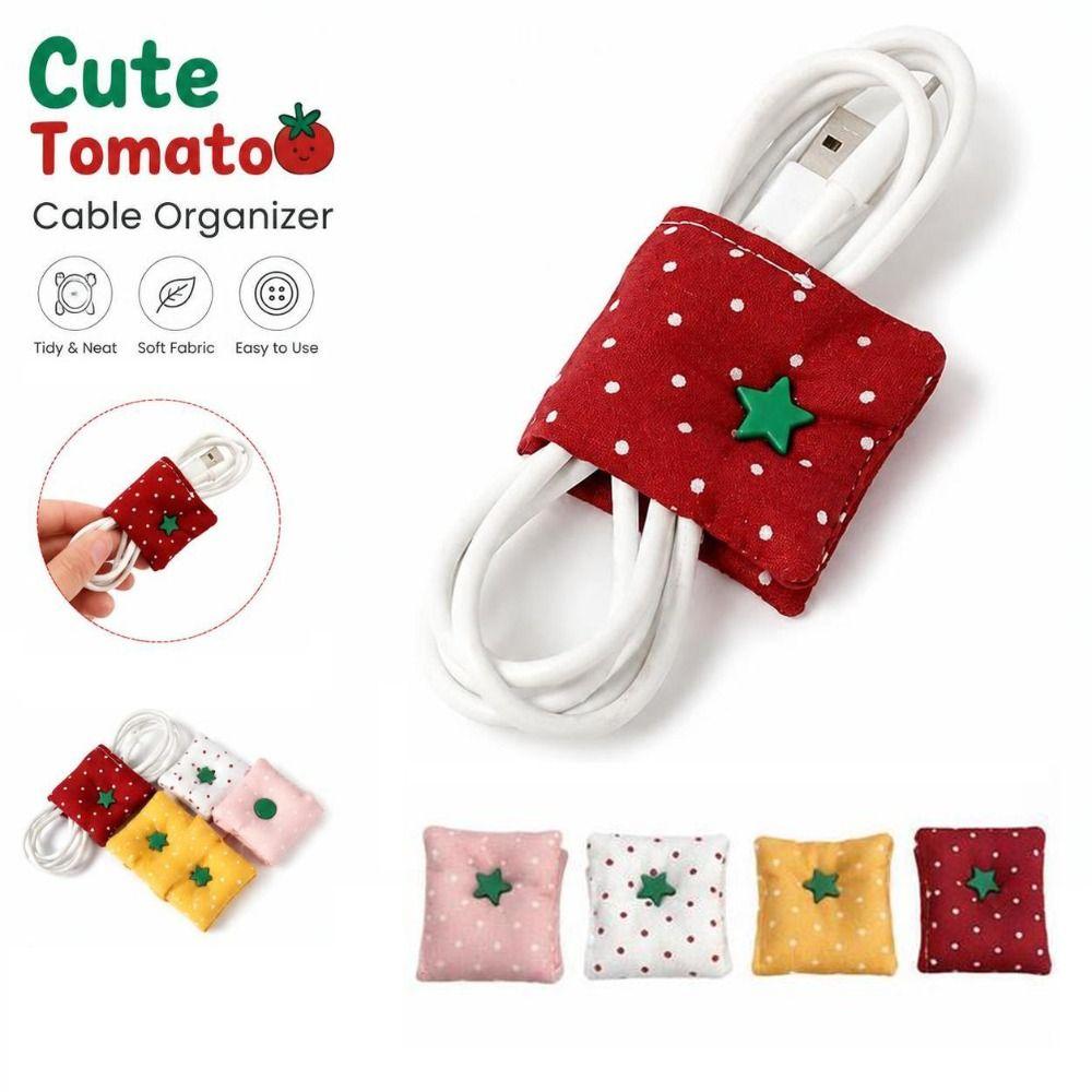 Polka Dot Pattern Desktop Cable Organizer Fabric Cord Storage Clip Date Cable Winder Women Girls