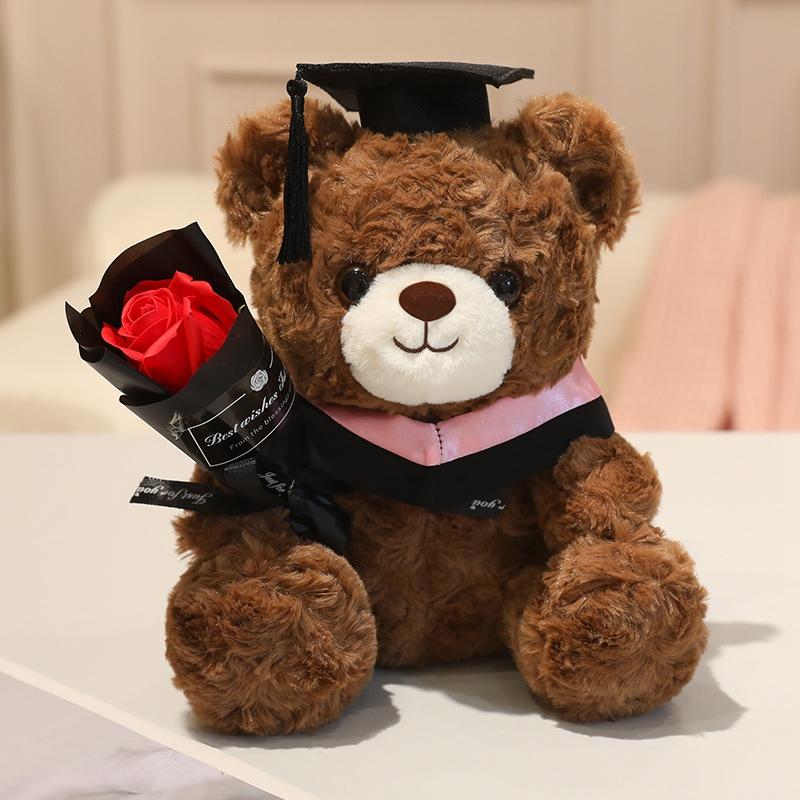 23cm Doctor Cap Bear Plush Toy Graduation Bear Plush Doll Cute Hug Rose Soft Animals Bachelor Bea Graduate Gifts for Students