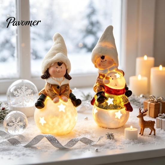 Weihnachts-Eingangsbereich-Dekoration Leuchtendes Ornament, Langlebiges Harz mit Warmem LED-Licht Design, Exquisite Tischdekoration für Festliche Feiertagsatmosphäre Figur für Zuhause