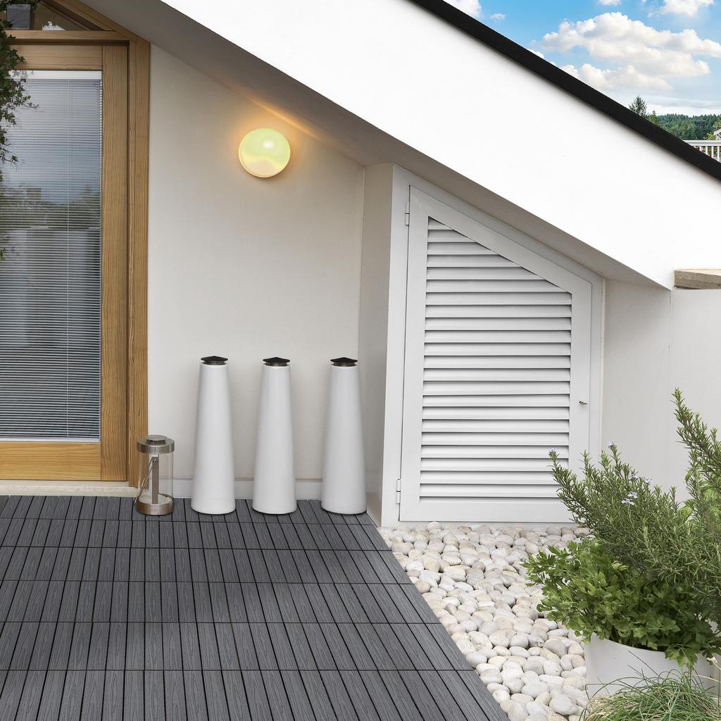 WPC Interlocking Decking Tiles, Pack of 11 Interlocking Patio Paving Slabs, 30 x 30 x 2.2 cm, Grey