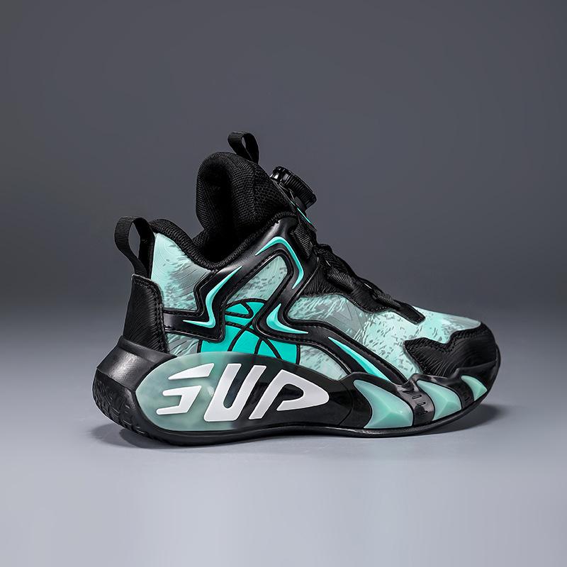 Boys' Waterproof Leather Basketball Shoes with Anti-Slip Sole and Rotating Button for Autumn and Winter