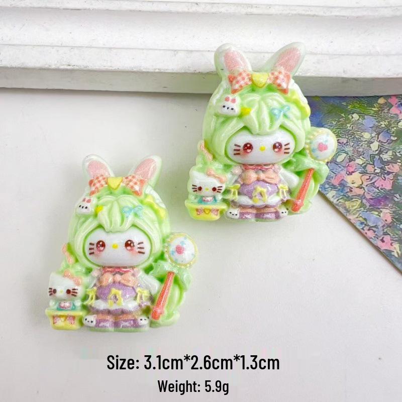 Cute Cartoon Bunny Ears & Cat Resin Accessories: Handmade DIY Ornaments for Hair, Keychains, and Pendants