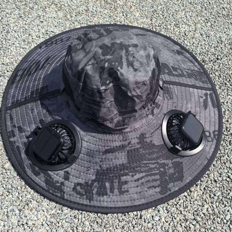 Solar Powered Fan Hat Men's Summer Outdoor Mountain Climbing Fishing UV Protection Super Wide Brim Sunscreen Fisherman Cap