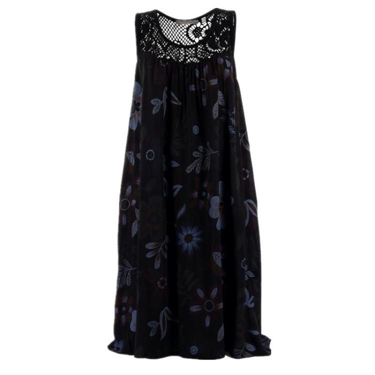 Plus Size Women Summer Dress Fashion Lace Print Sleeveless Loose Casual Dress