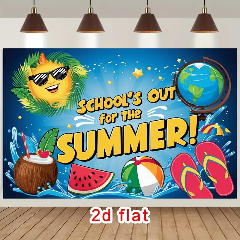 2D Bright Blue Summer Vacation with Beach Ball & Watermelon Photography Background
