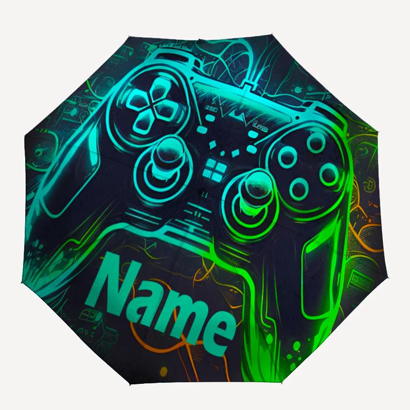 Custom Name Game Controller Theme Automatic Umbrella, Lightweight & Portable, 8 Rib, Perfect for Outdoor Travel, Birthdays, Christmas, Gifts.