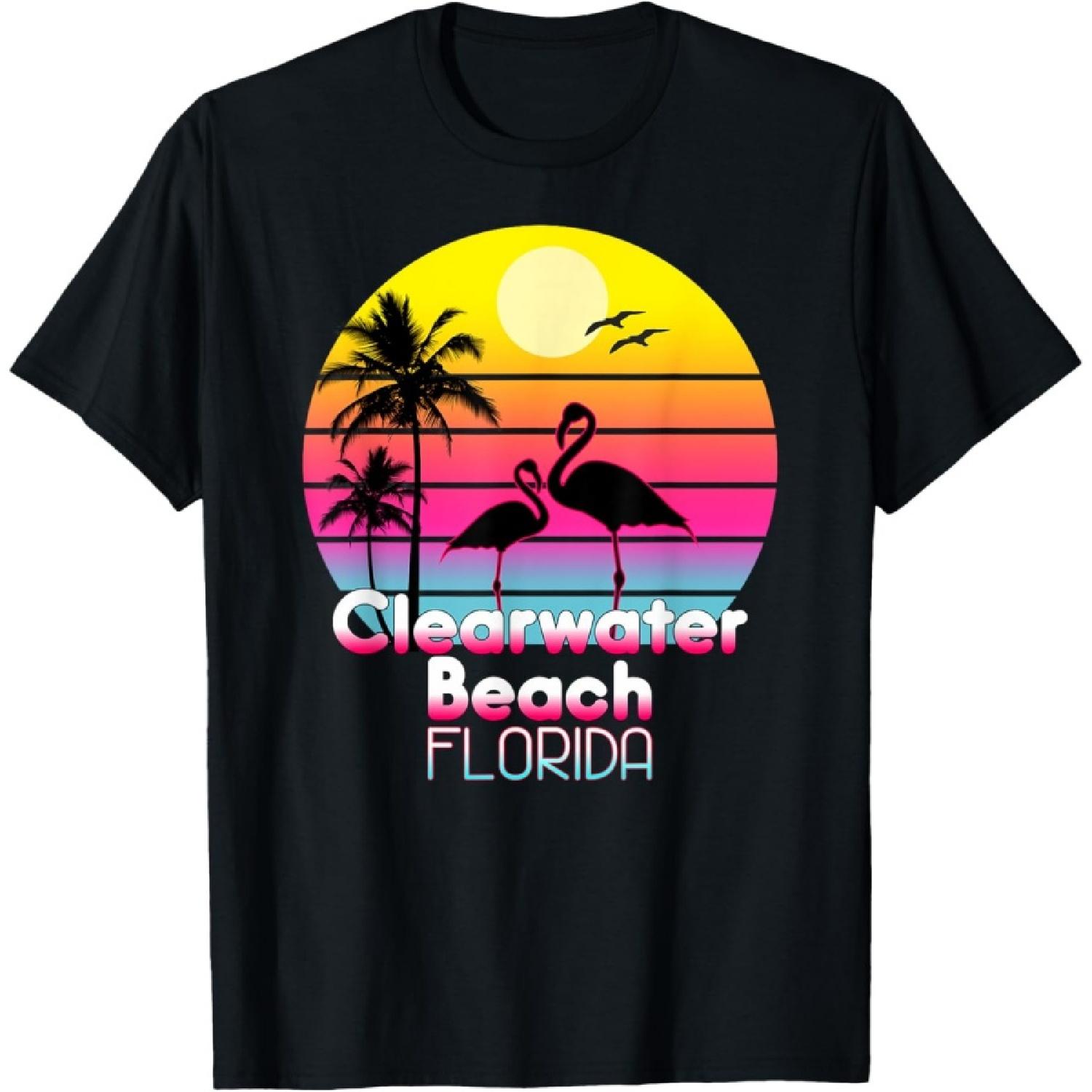 Clearwater Beach Florida Fl Summer Vintage Sunset Seagulls T-Shirt for Men Women Kids S чёрный