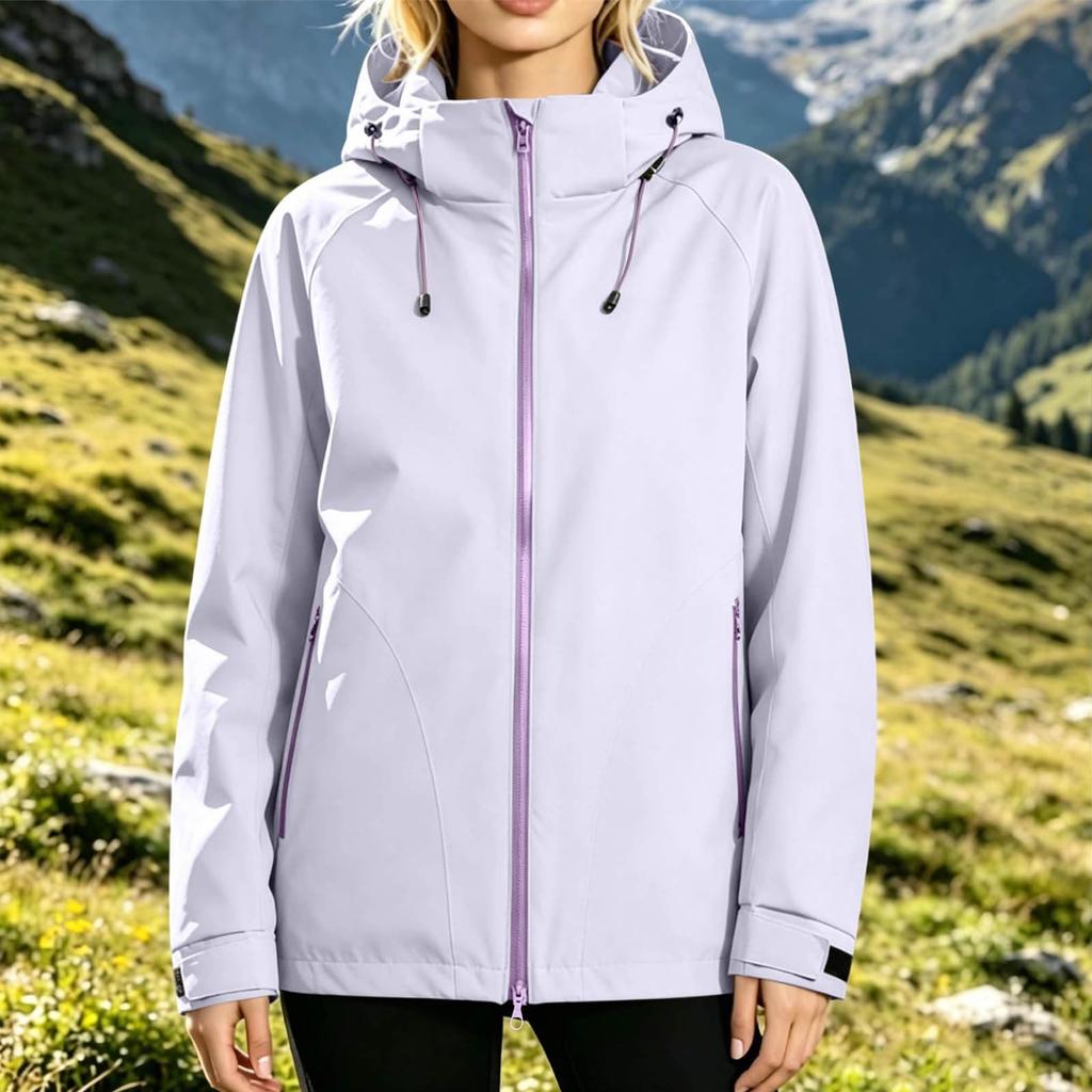 Women's Casual Zip-Up Hooded Windbreaker Jacket for Outdoor Hiking Running