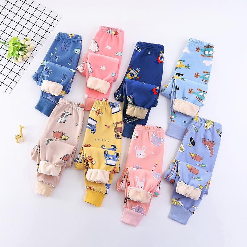 Children's Fleece-Lined Winter Pants - Thick, Warm, Printed Style for Boys & Girls