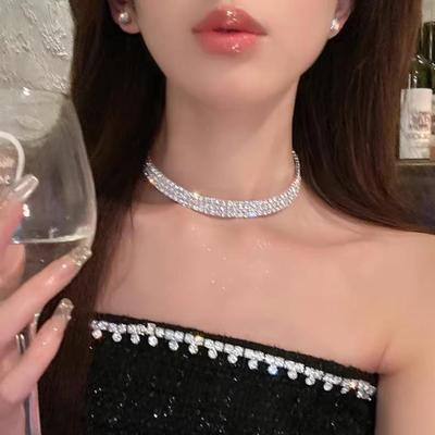 Bling Luxury 2024 Diamond Clavicle Necklace - High-End Layered Choker for Influencers