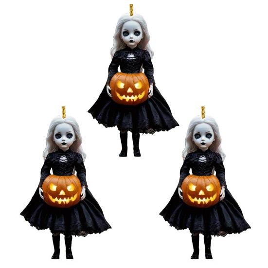 Halloween Pumpkin Princess Pendant Car Hanging Ornament Acrylic Rearview Mirror Charm Festive Party Decoration for Wall Door Room