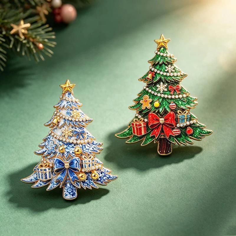 1Pcs Bowknot Christmas Tree Brooch Elegant Pine Tree Design Pin for Women Daily Wear Christmas Party Accessory