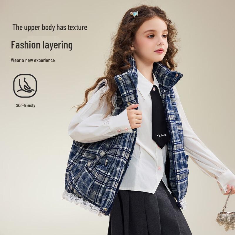 ASK JUNIOR Детский клетчатый пуховый жилет для девочек L