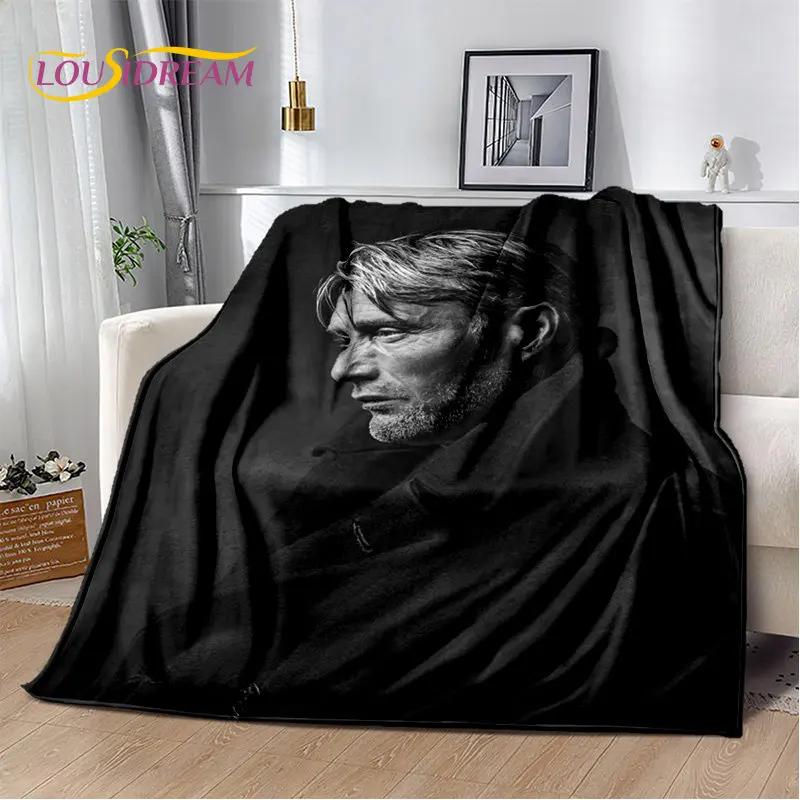 3D Mads Mikkelsen Schauspieler Star Weiche Plüschdecke, Flanelldecke Überwurfdecke für Wohnzimmer Schlafzimmer Bett Sofa Picknick Abdeckung Kinder