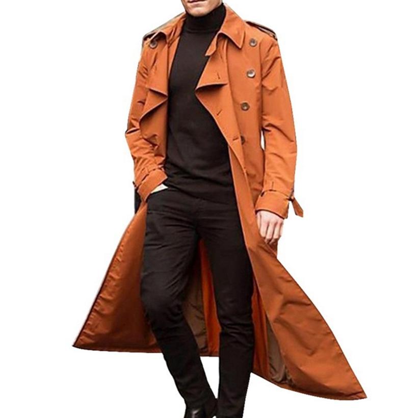 Trendy Men's Trench Coat Slim Fit Casual Male Autumn Lapel Double Breasted