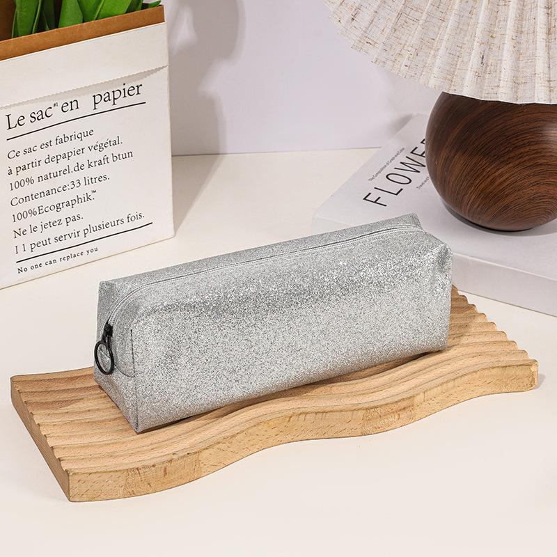 Large Capacity Glitter PU Pencil Case Water Resistant Student School Stationery Organizer