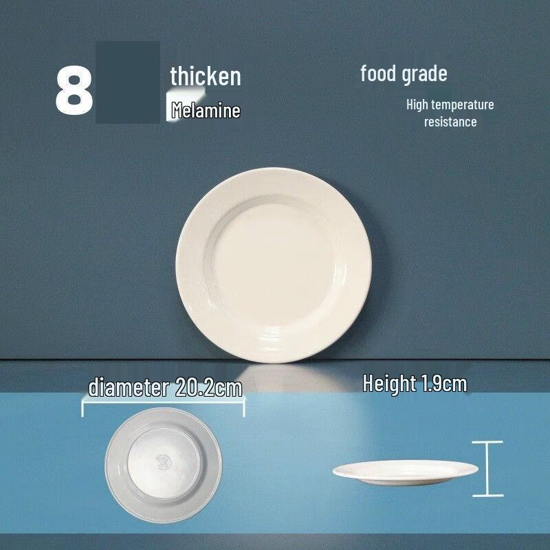 

White 8-inch Thickened Melamine Dinner Plates, 10-Pack