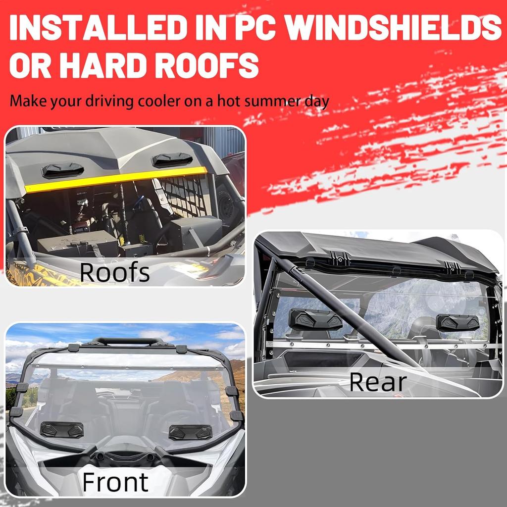 StarknightMT 2PCS UTV Windshield Vents UTV Roof Vents Compatible with Polaris RZR General Ranger, Maverick Commander, Pioneer, Teryx KRX Mule, For