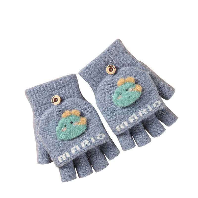 Children Autumn and Winter Boys Cute Cartoon Half Finger Open Finger Flip Warm Knitted Girls Gloves Primary School Students