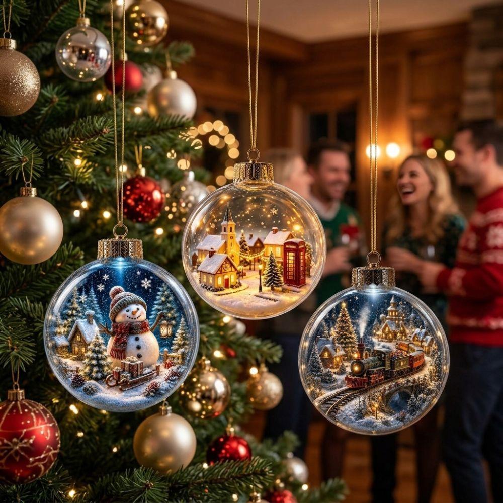 Acrylic Clear Christmas Bauble Hanging LED Lighted Christmas Spherical Pendant Christmas Tree