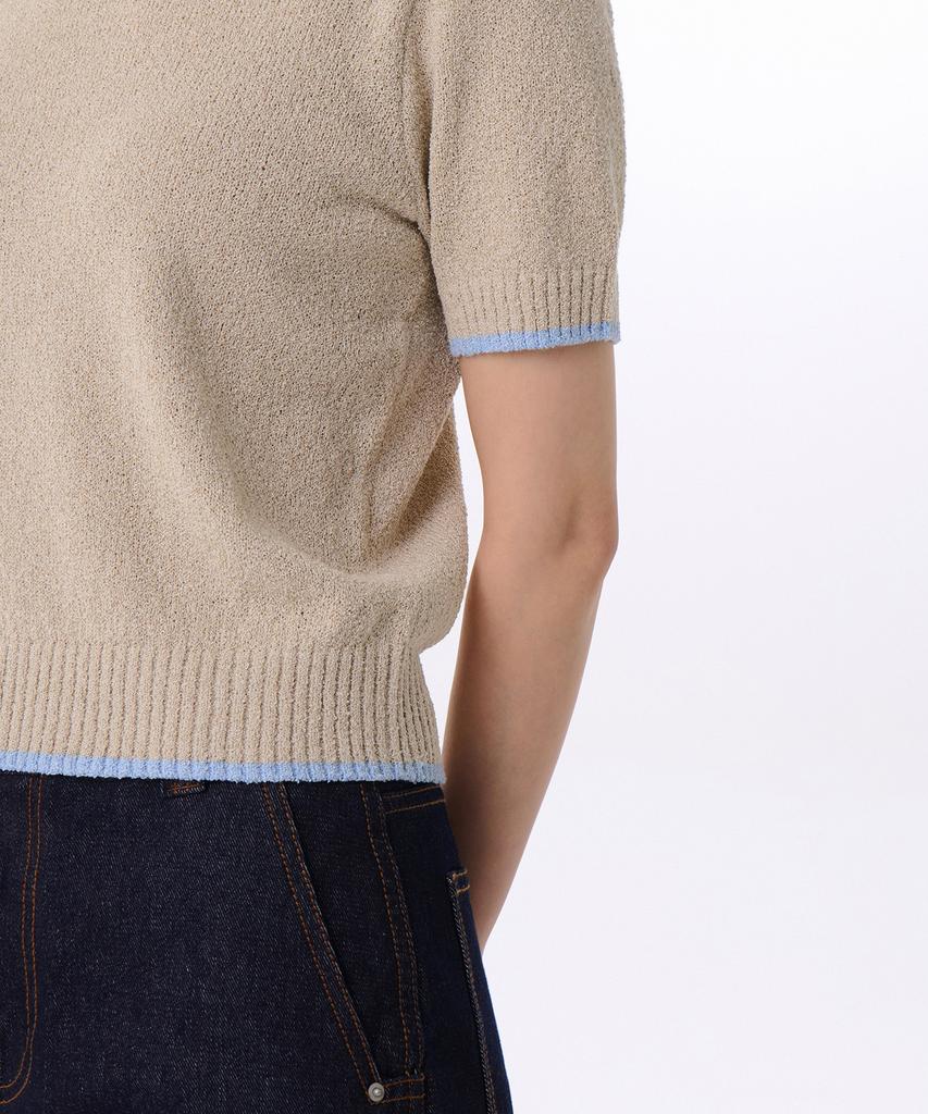 MUSINSA STANDARD WOMAN Women'S Mini Boucle Ringer Short Sleeve Knit [Beige/Sky Blue]