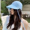 Wide Brim Striped Peaked Cap Drawstring Women Sun Hat Foldable Sunscreen Baseball Hat  Sports