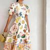2026 spring new women's clothing, cross-border European and American hot sale, temperament commuting sweet printed crew neck big swing dress