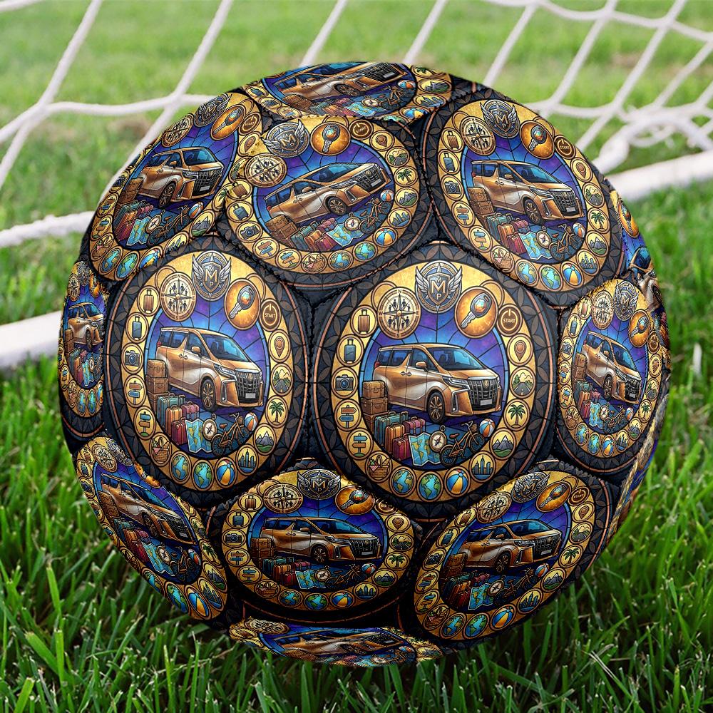 Adventure Awaits Road Trip Icons Round Football Size 5 Adult Ball Suitable for Training Matches and Outdoor Team.