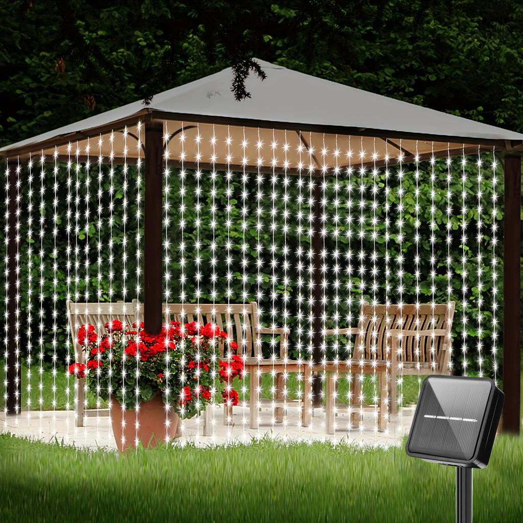 1PC Solar-Powered Curtain Fairy Lights 8 Lighting Modes for Outdoor Patio Garden Balcony Decor Solar Charged with Durable