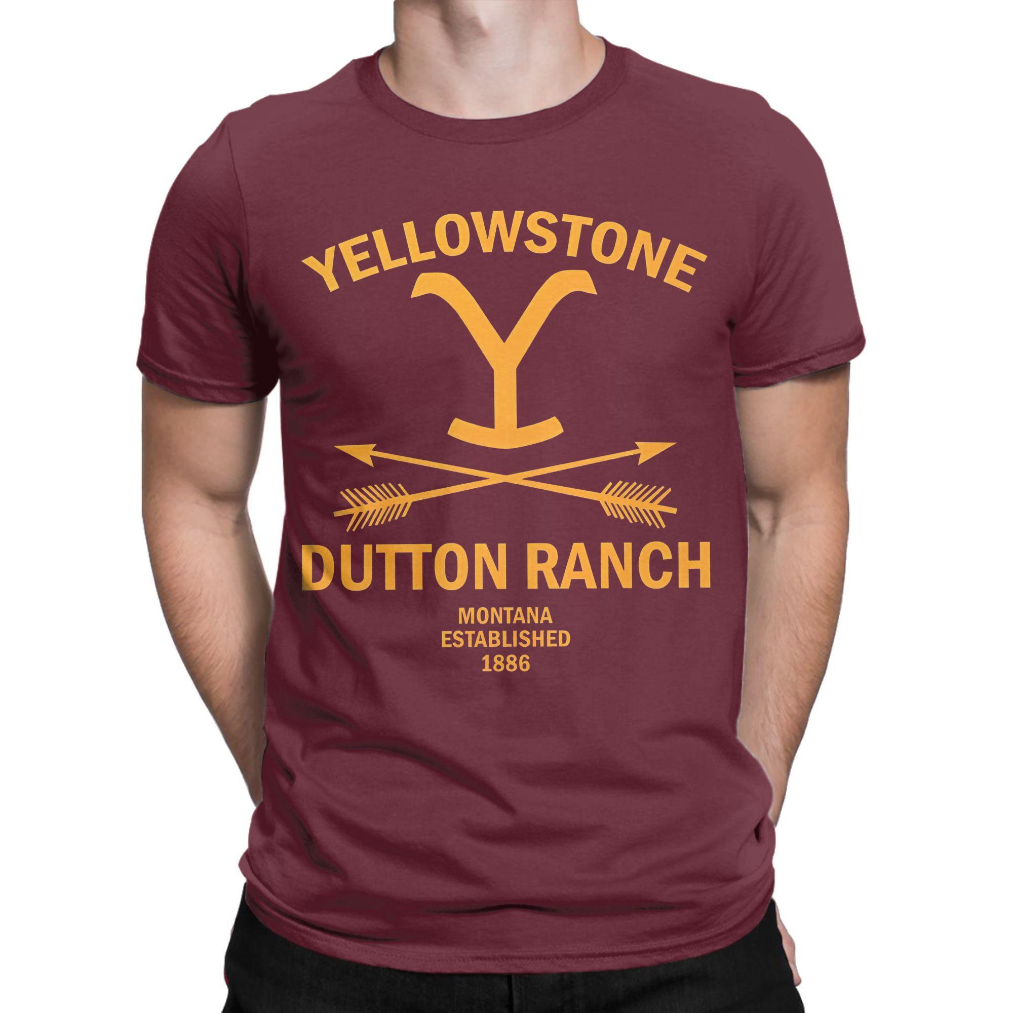 

Футболки Yellowstone Dutton Ranch Мужские Винтажные Хлопковые Футболки С Круглым Вырезом и Коротким Рукавом Идея для Подарка Топы XXXXXL бордовый