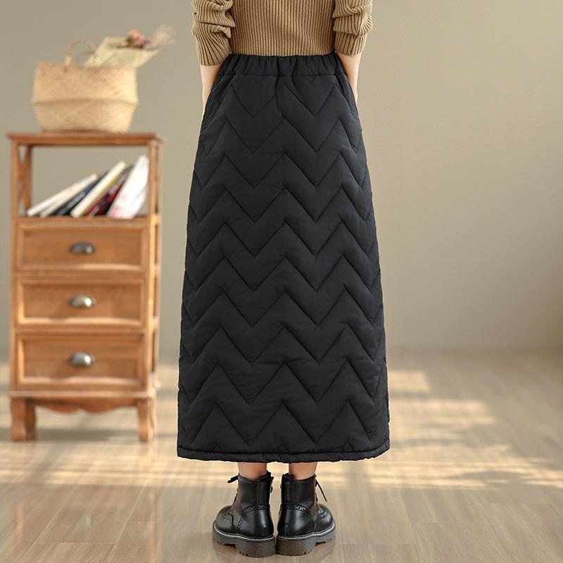Cotton Padded Plus Size High Waist Vintage Black Spring Autumn Winter Casual Loose Long for Woman Skirts Womens Skirt