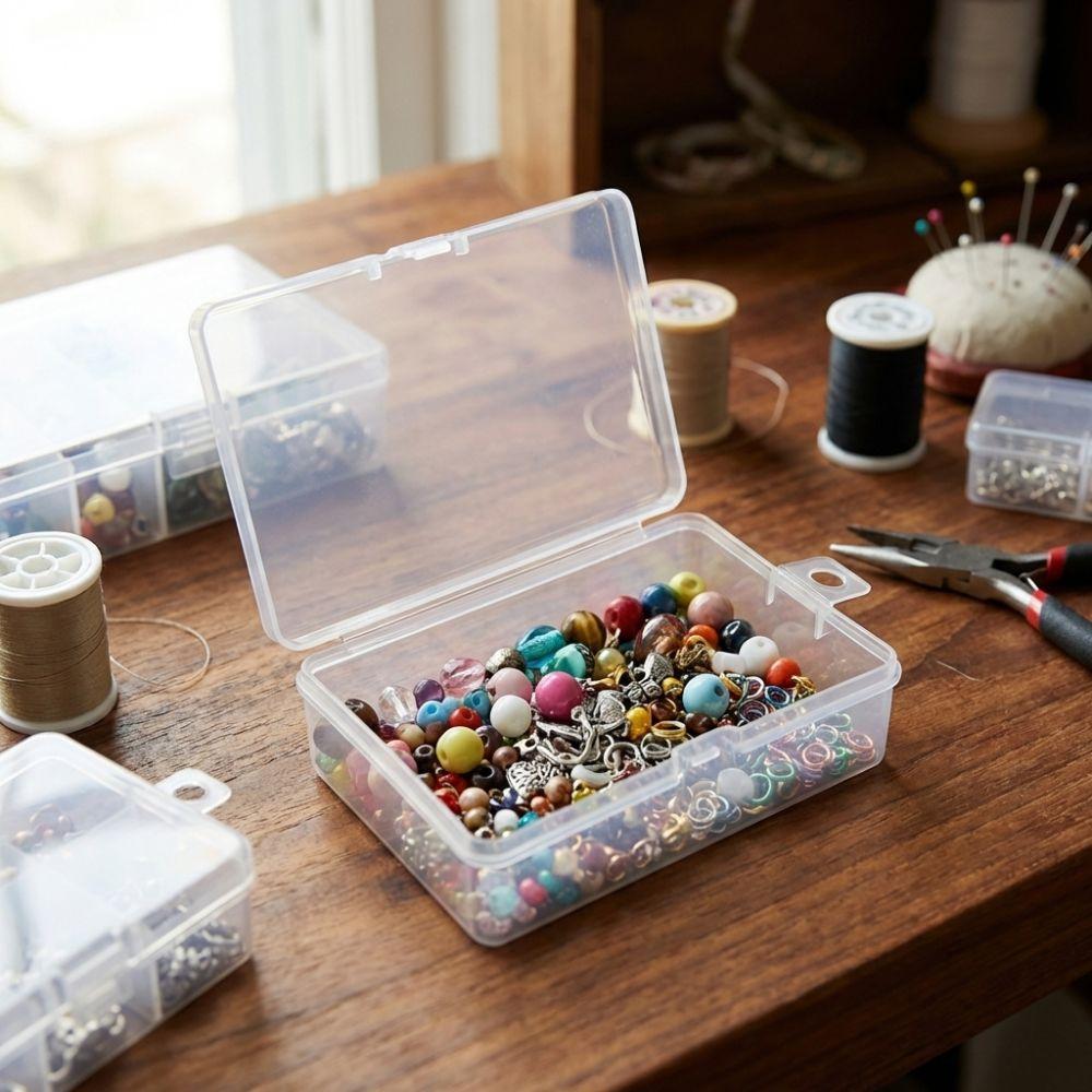 Rectangle Transparent Storage Box Flip Cover Sewing Storage Box  Jewelry Storage