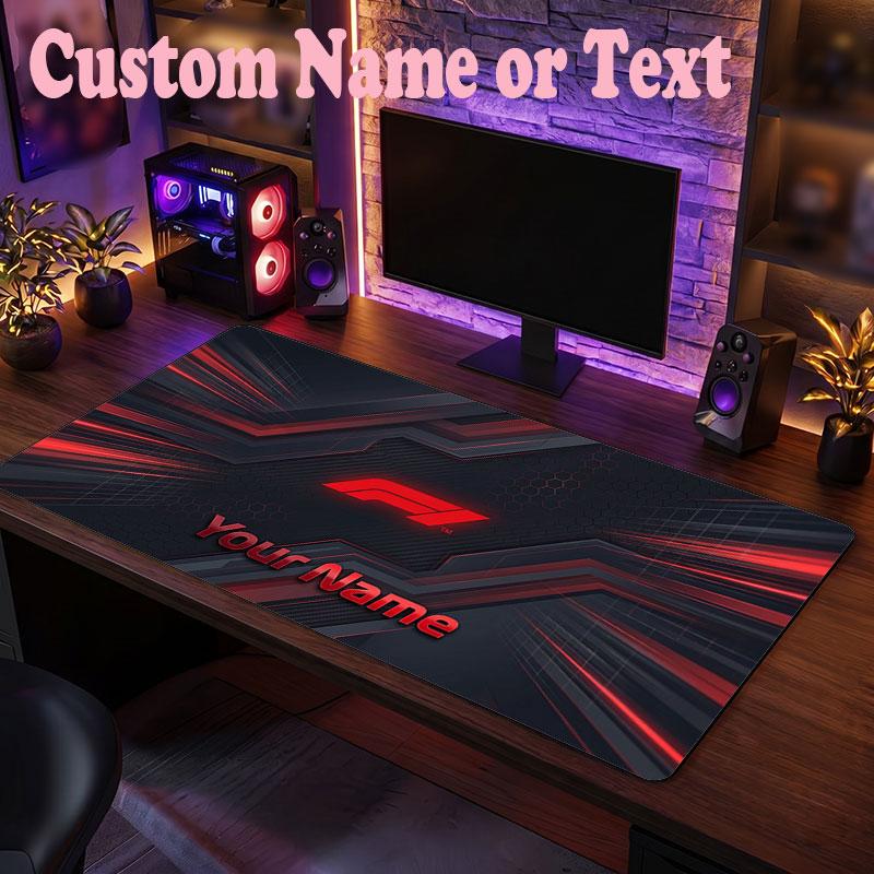 F1 Customized Name Text Mouse Pad, Large Desk Mouse Mat Personalized Home Office Present