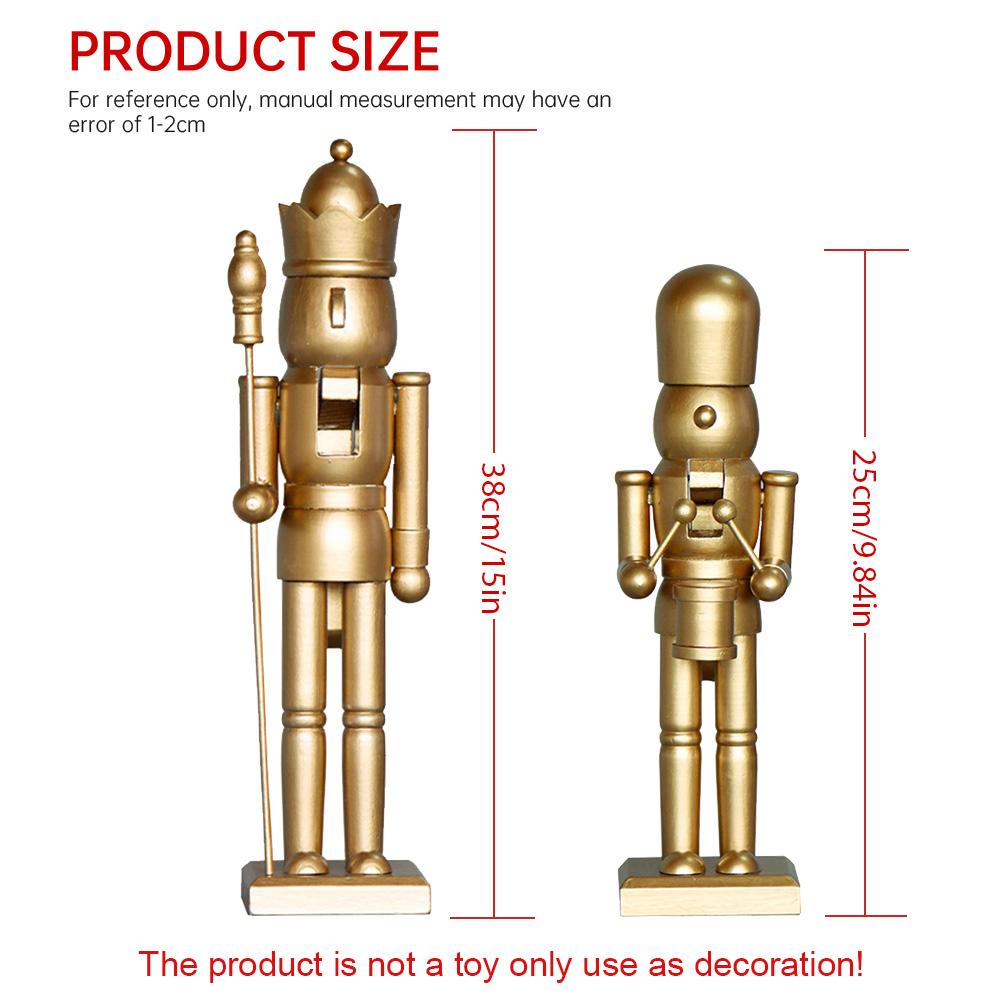 25cm/38cm Christmas Nutcracker Wooden Soldier Golden King Drummer Creative Craft Festival Gift Desktop Ornament Home Decoration