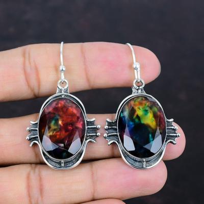 Facettierte Ammolit Ohrringe Natur Edelstein Ohrringe Handarbeit zierliche Schmuck 925 Sterling Silber Ohrringe Ammolit Unikat Schmuck Geschenke für Sie