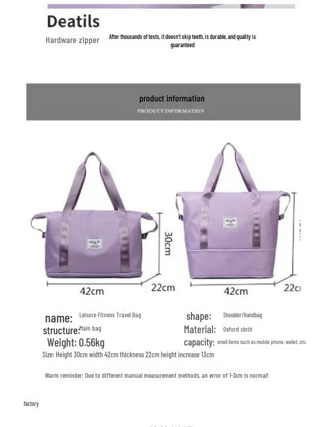 Women's Lightweight Waterproof Travel Duffle & Organizer Shoulder Handbag