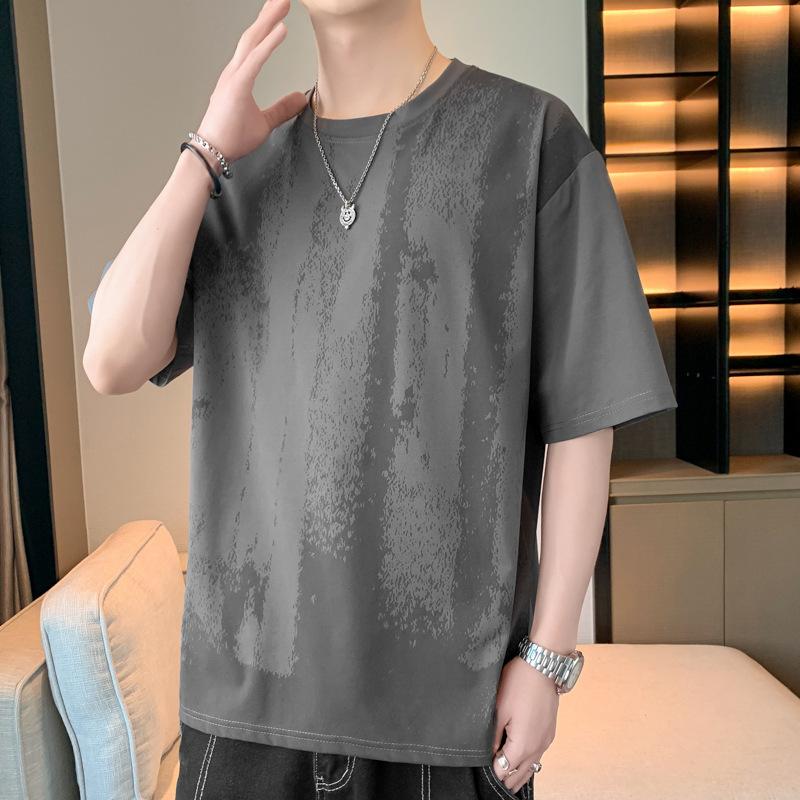 Men's Dark Grey Gradient Oversized T-Shirt, Casual Short Sleeve Textured Plus Size Top