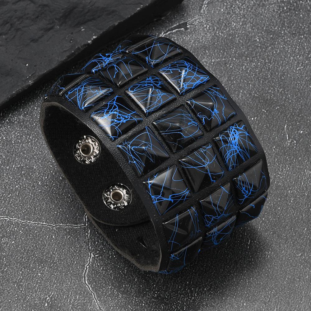 Punk Hip-Hop Rhinestone Bracelet Retro Western Wasteland Hottie Leather Snap Bracelet for Women Jewelry HUANZHI New