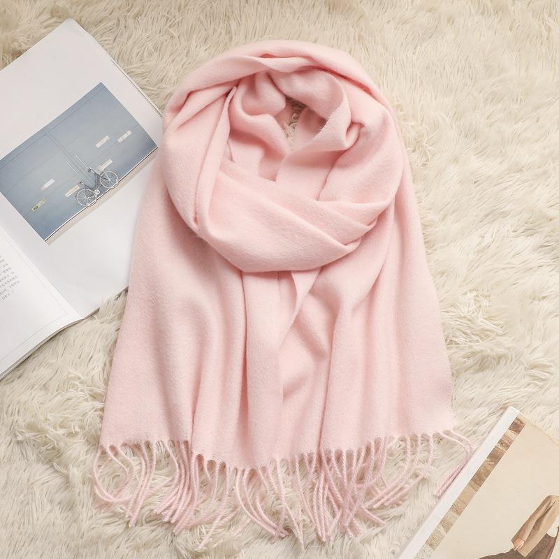 Autumn and Winter New 100% Pure Cashmere Small Scarf Women's Premium Water Ripple Fringed Scarf Versatile Solid Color Scarf