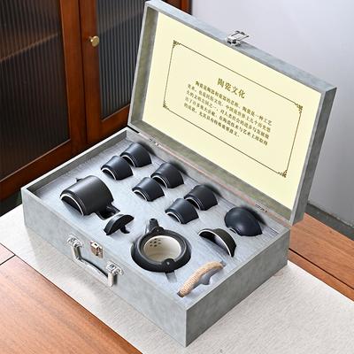 Japanese-style Black Pottery Kung Fu Tea Set, Household Ceramic Teapot, Teacup Small Set Gift Box