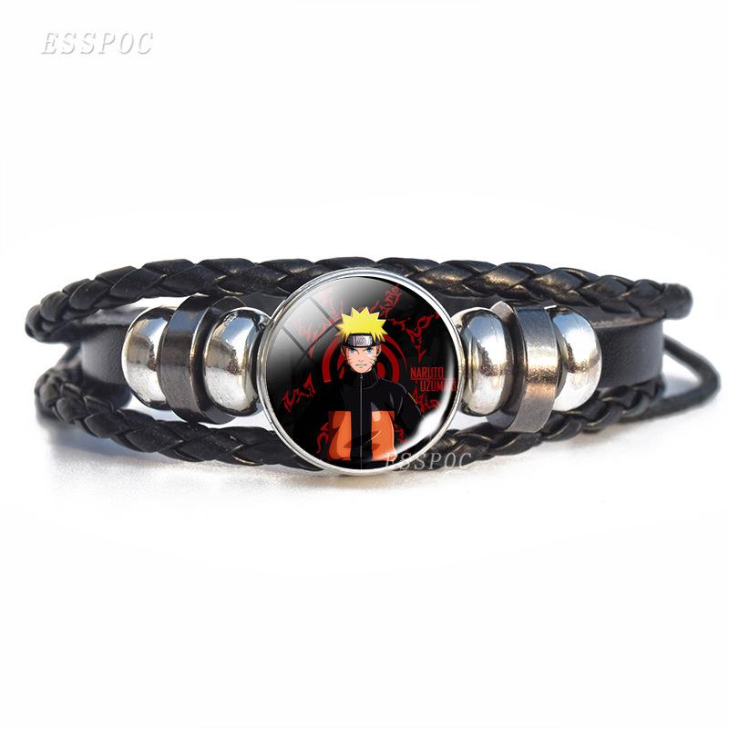 Naruto Inspired Sharingan Black Leather Men's Bracelet - Anime Gift