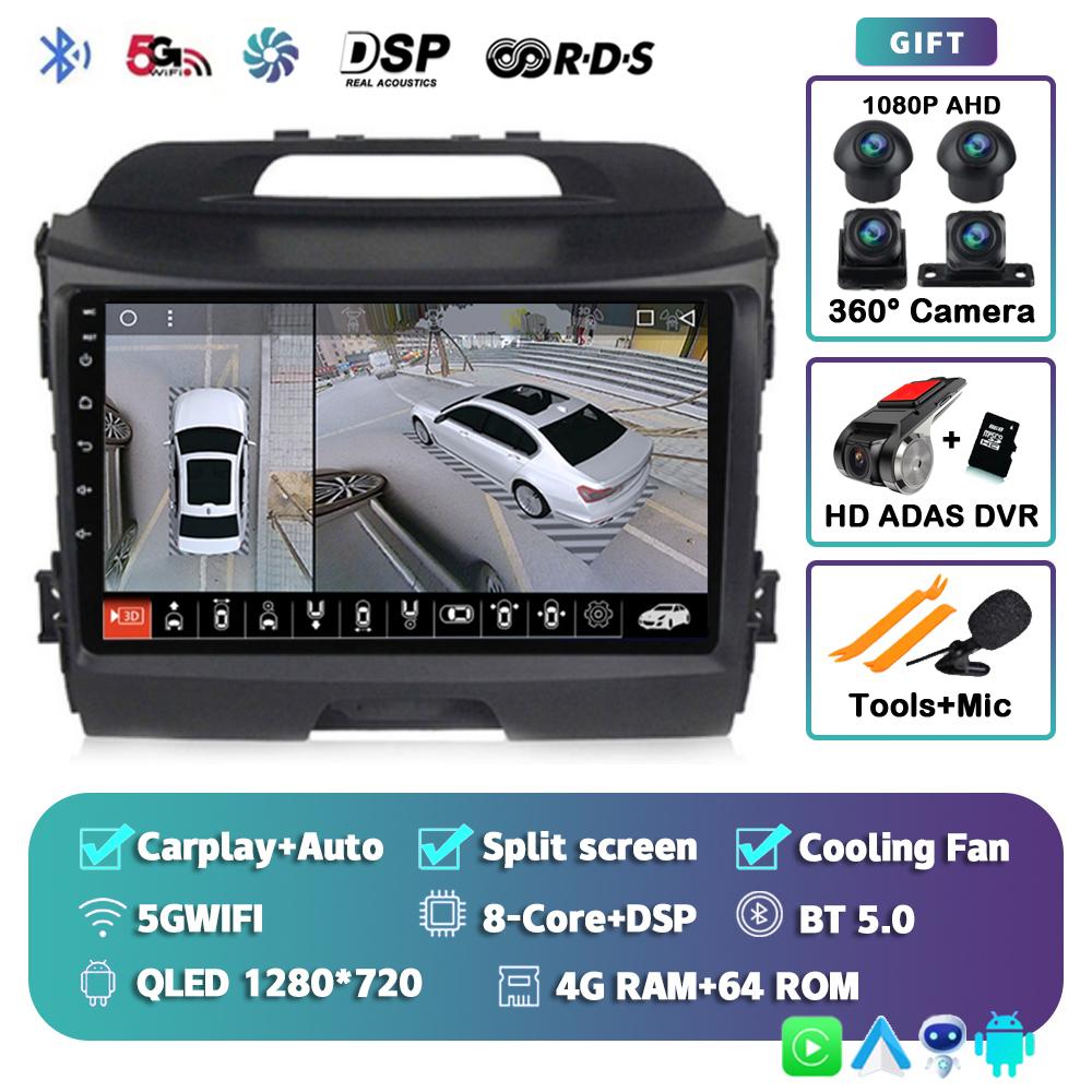 Android 14 Wireless CarPlay Auto Car Radio For KIA Sportage 3 2010-2015 2016 4G+WIFI Multimedia Video Player GPS 2din Autoradio
