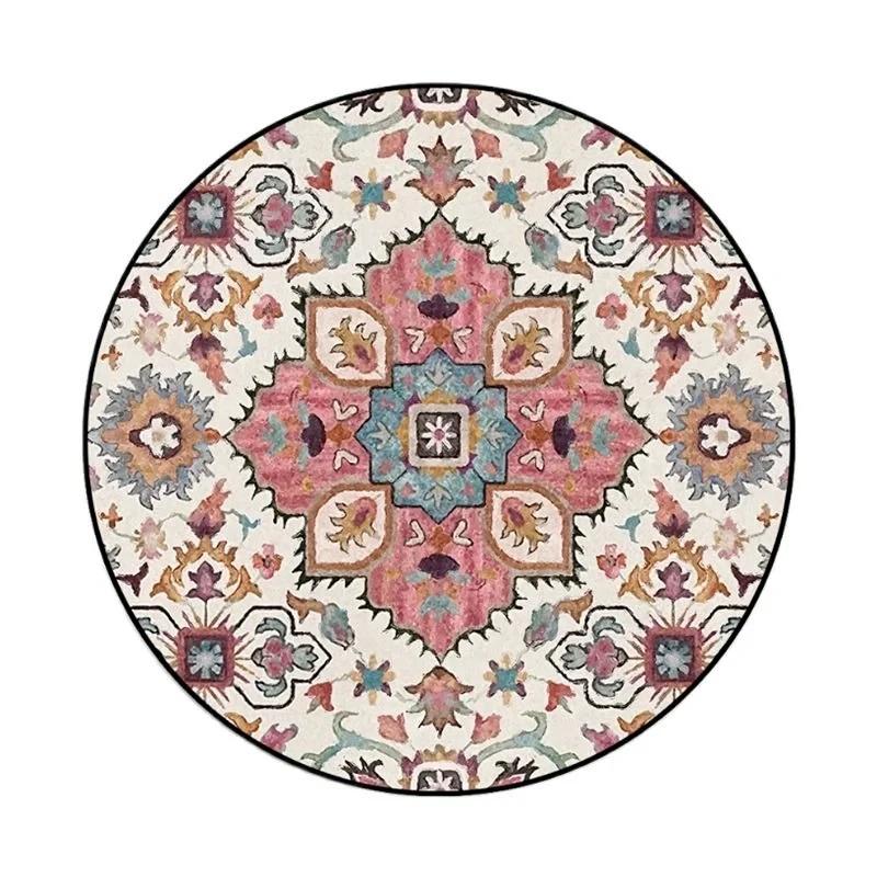Bohemian Mandala Round Carpet Geometric Ethnic Flowers Round Rug Vintage Floor Mat Living Room Bedroom Dorm Home Decor Chair Mat