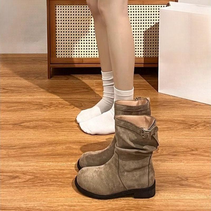 

Туфли на плоской подошве, Полусапожки, Новые одинарные сапоги, Сапоги с тонким голенищем, Ретро сапоги до середины икры для женщин 40 бежевый