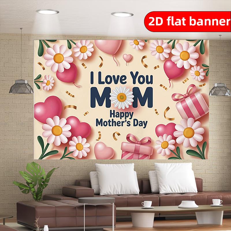 2D flat background banner with sweet and heartwarming Mother's Day element pattern background cloth suitable for wall decoratio