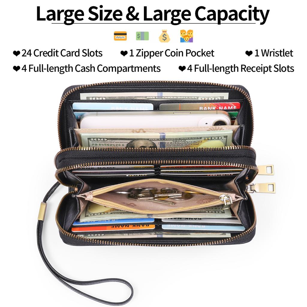 Stilvolle, lange Geldbörse im Business-Stil aus PU-Leder mit RFID-Schutz und doppeltem Reißverschluss für Herren