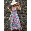 Summer Floral Printing Suspender V-neck Dress Women Elegant Loose Slim Waist Holiday A-line Party Dresses Sleeveless Fashion Casual Women's Clothing